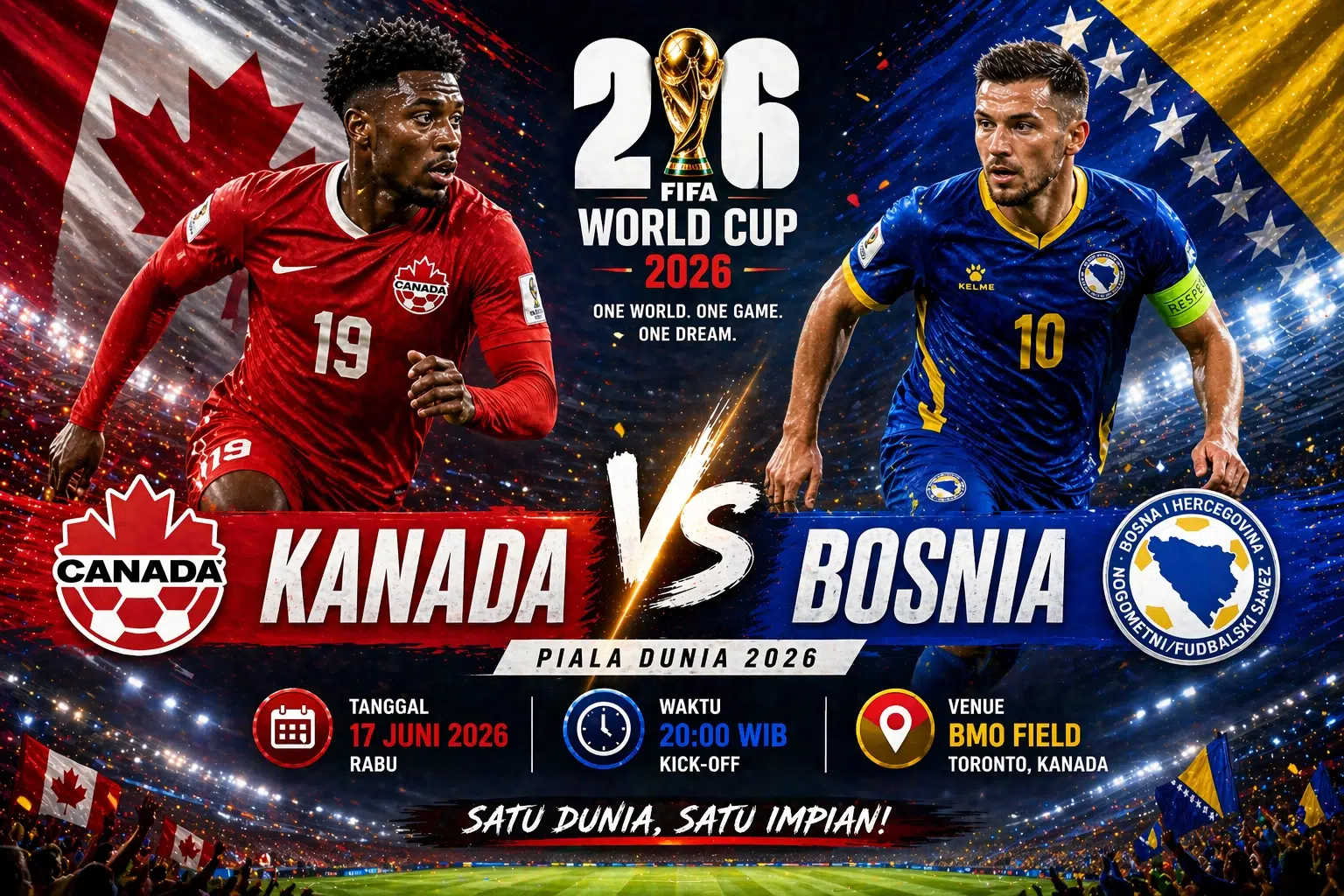 Prediksi Skor Kanada VS Bosnia Piala Dunia 2026: Tuan Rumah vs Sang Pembunuh Italia