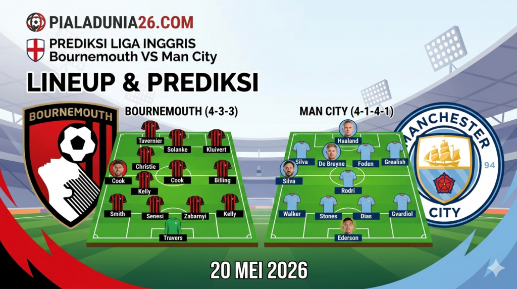 Bournemouth vs Man City 20 Mei 2026: Misi Wajib Menang The Citizens
