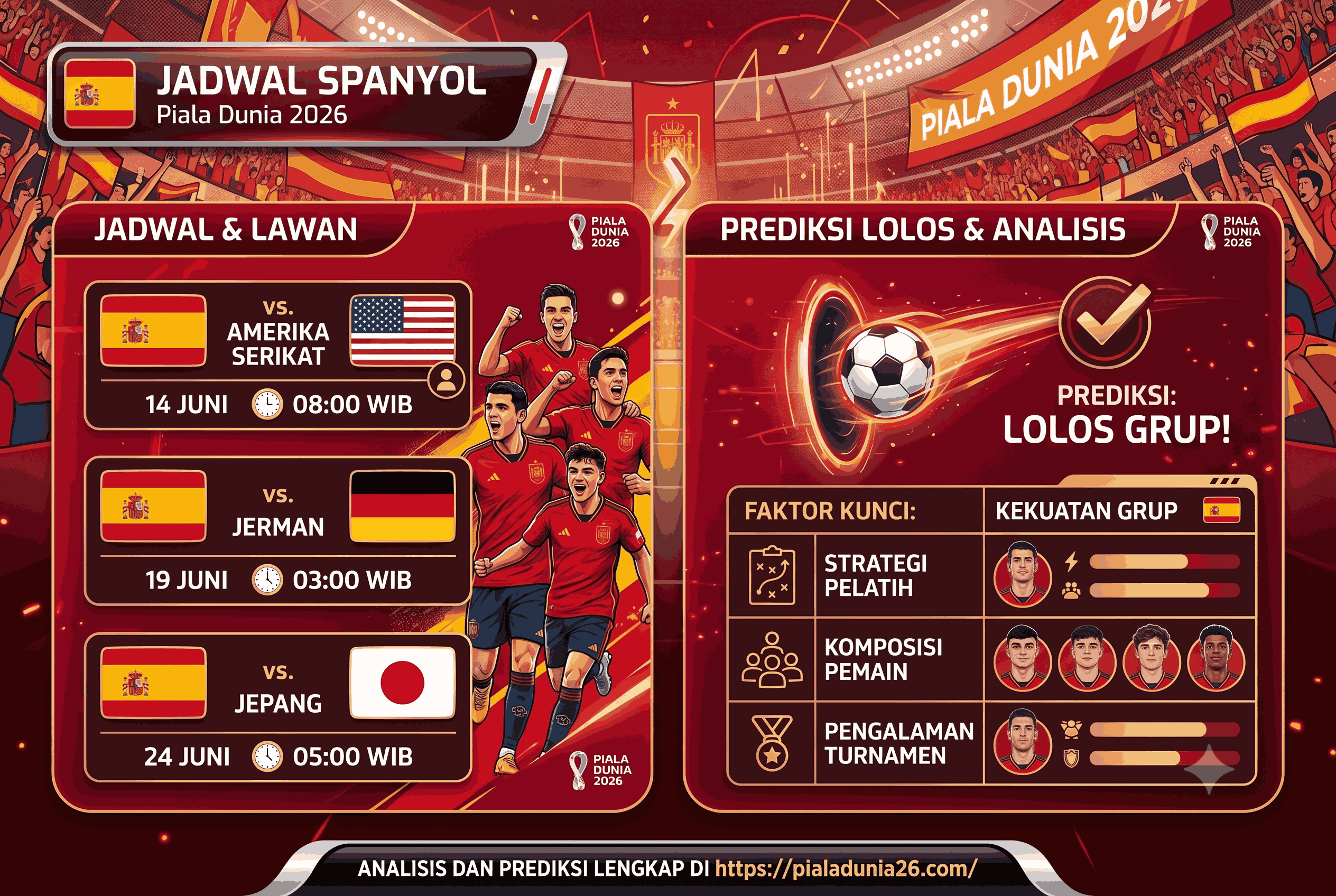Jadwal Spanyol Piala Dunia 2026, Lawan, Jam Tayang, dan Prediksi Lolos