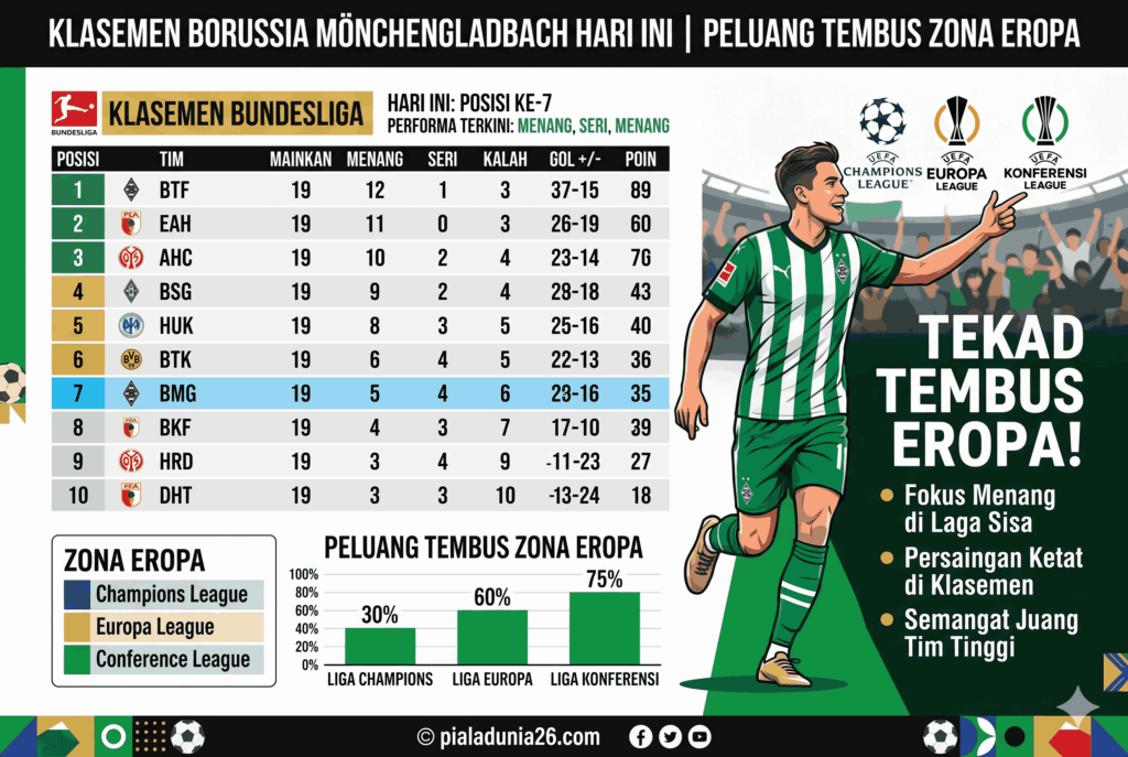 Klasemen Borussia Mönchengladbach Hari Ini, Peluang Tembus Zona Eropa
