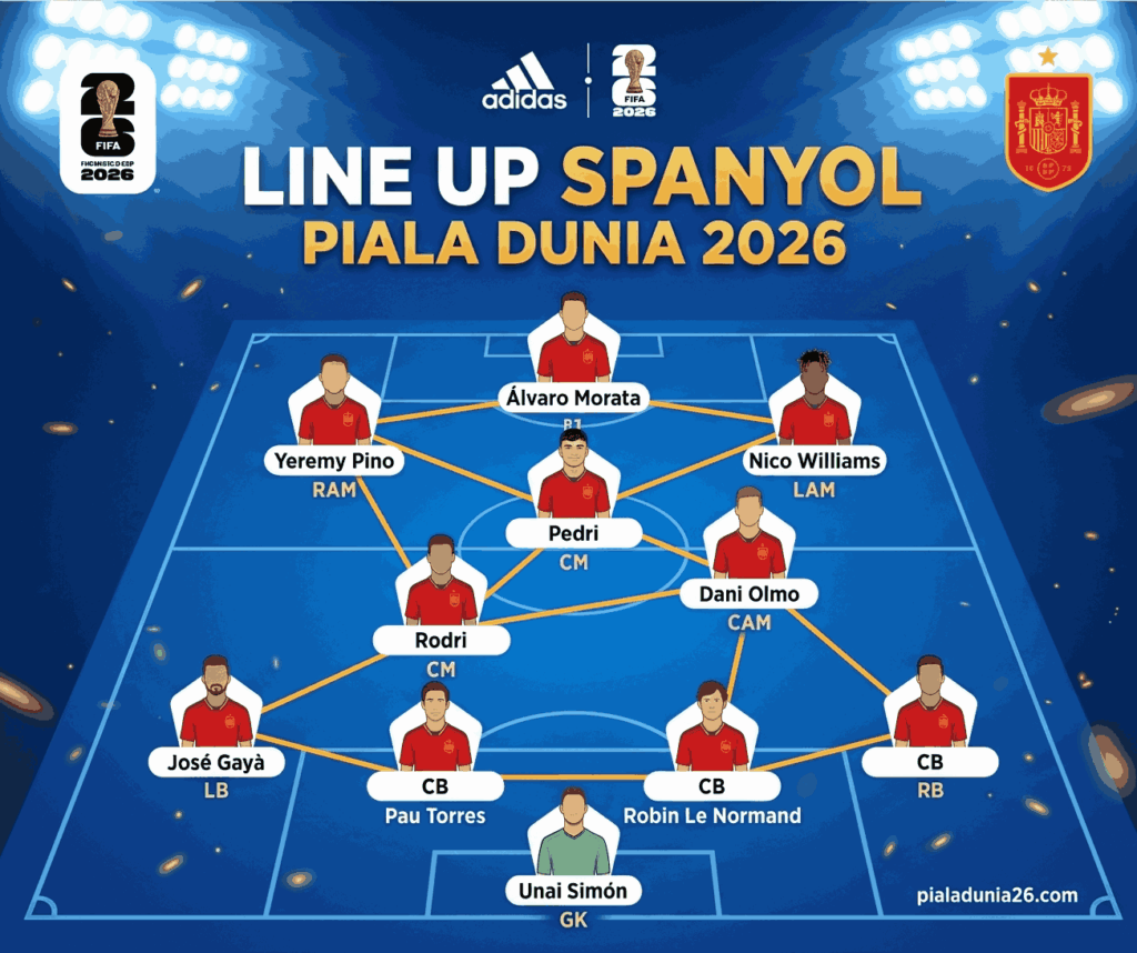 Line Up Spanyol Piala Dunia 2026, Daftar Pemain Inti dan Formasi Andalan