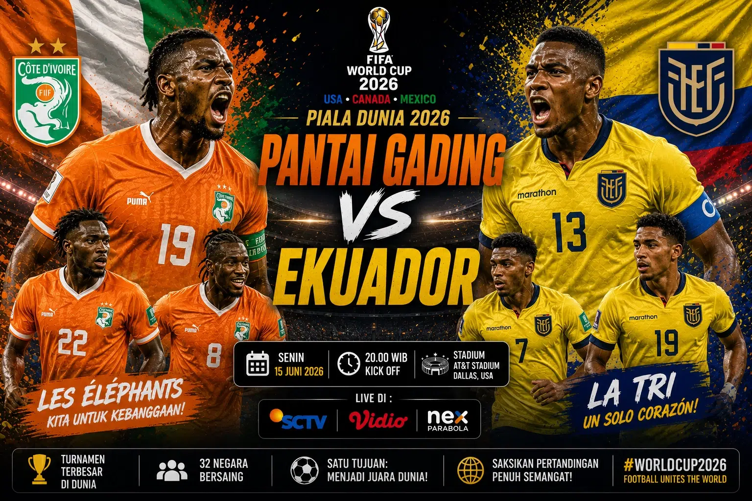 Prediksi Skor Pantai Gading VS Ekuador 15 Juni 2026 di Piala Dunia 2026
