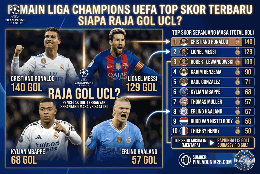 Pemain Liga Champions UEFA Top Skor Terbaru, Siapa Raja Gol UCL?