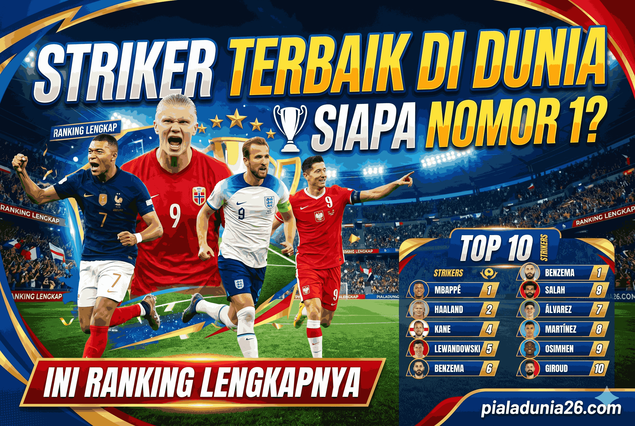 Striker Terbaik di Dunia, Siapa Nomor 1? Ini Ranking Lengkapnya