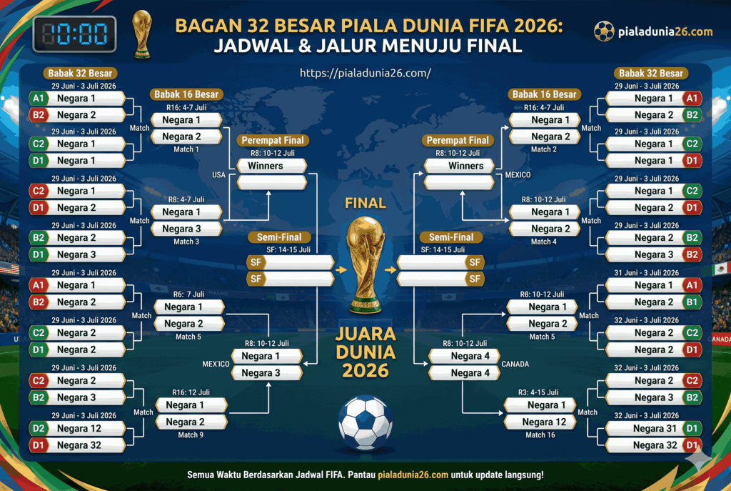 Bagan 32 Besar Piala Dunia 2026: Jadwal dan Jalur Menuju Final