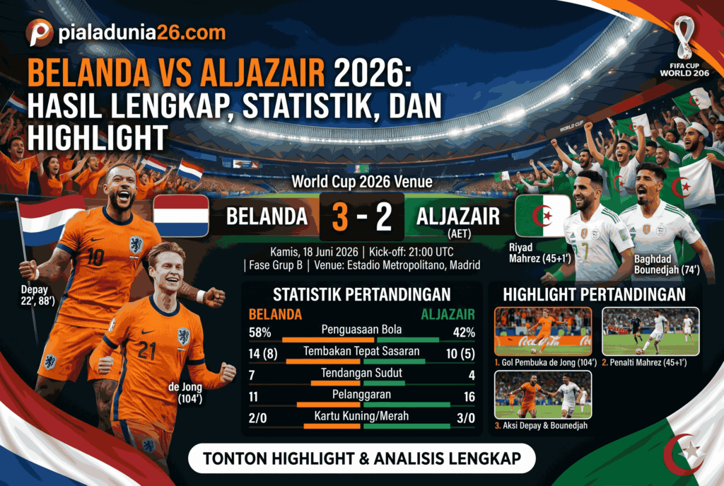 Belanda vs Aljazair 2026: Hasil Lengkap, Statistik, dan Highlight