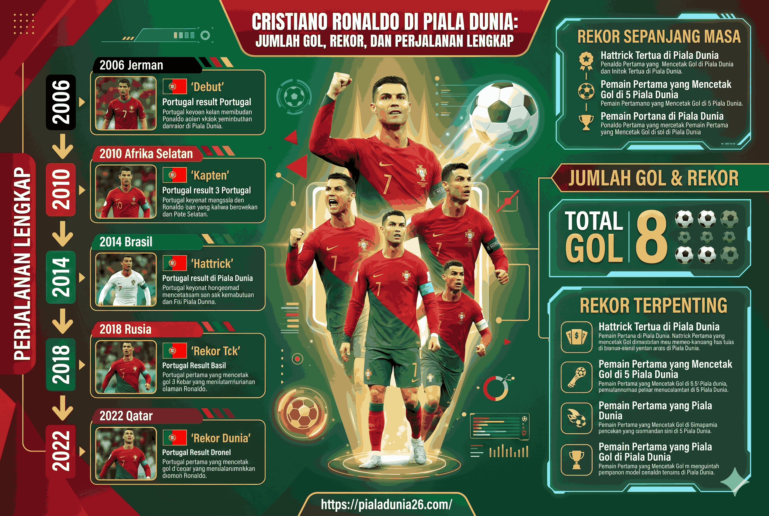 Cristiano Ronaldo di Piala Dunia: Jumlah Gol, Rekor, dan Perjalanan Lengkap