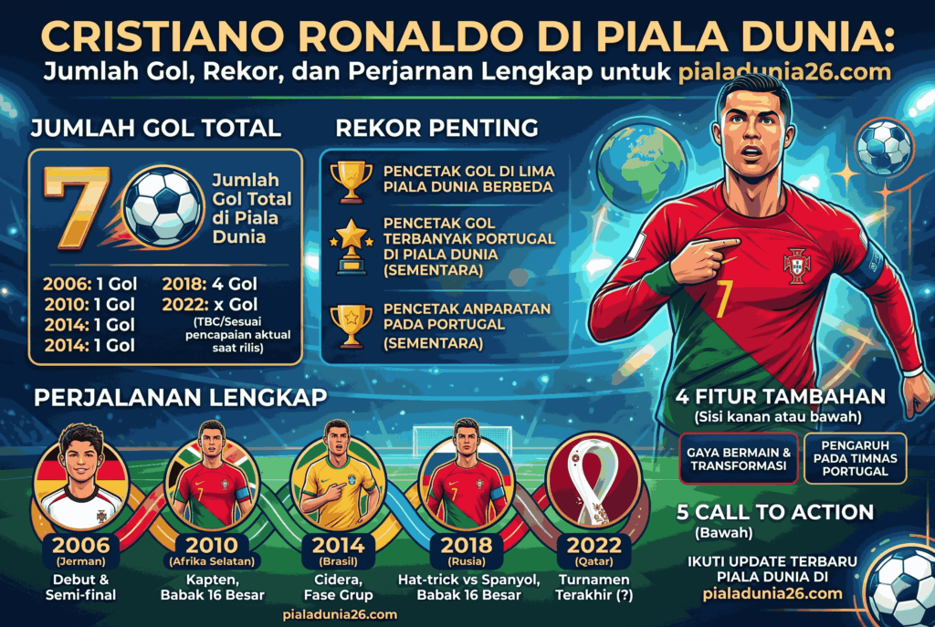 Cristiano Ronaldo di Piala Dunia: Jumlah Gol, Rekor, dan Perjalanan Lengkap