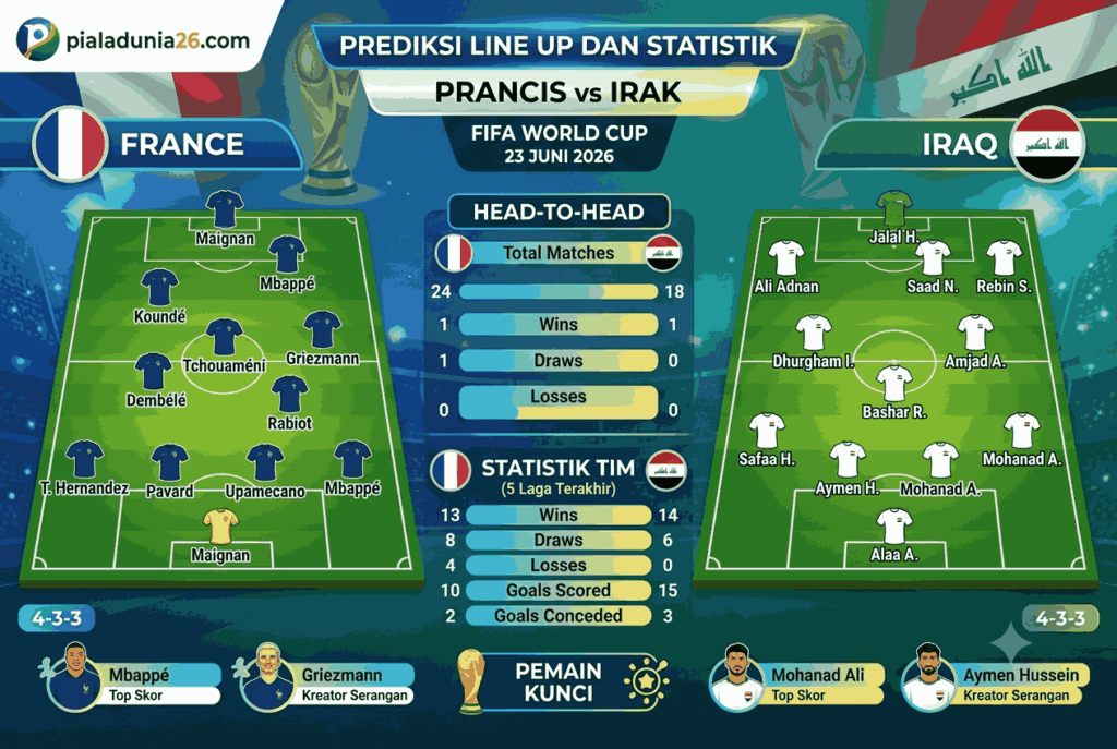 Duel Panas Prancis vs Irak di FIFA World Cup 23 Juni 2026