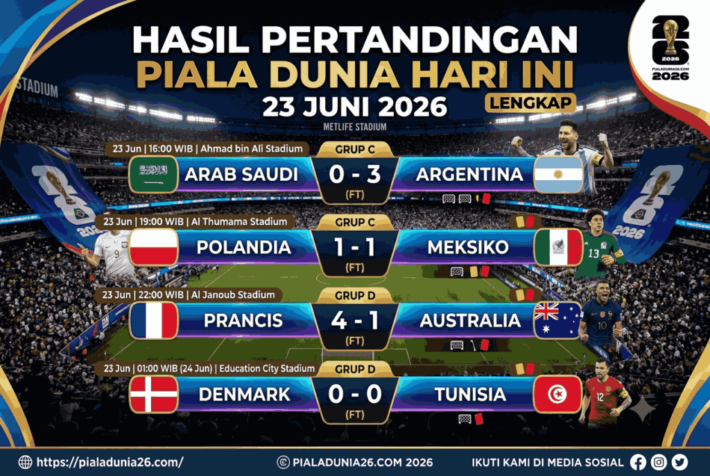 Hasil Pertandingan Piala Dunia Hari Ini 23 Juni 2026 Lengkap