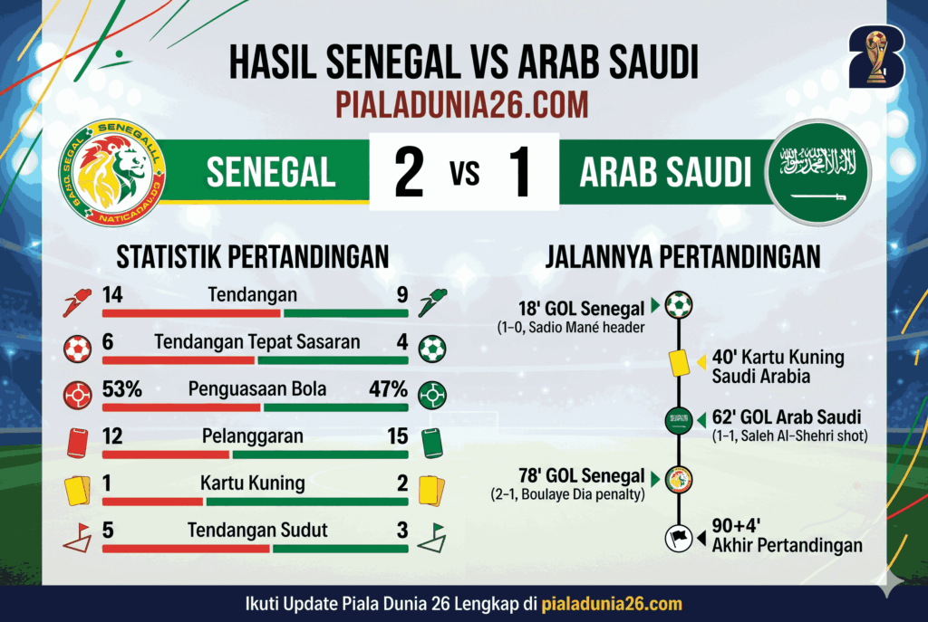 Hasil Senegal vs Arab Saudi: Skor Akhir, Statistik, dan Jalannya Pertandingan