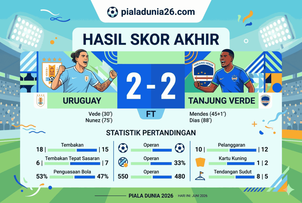 Hasil Uruguay vs Tanjung Verde Hari Ini, Skor Akhir dan Statistik