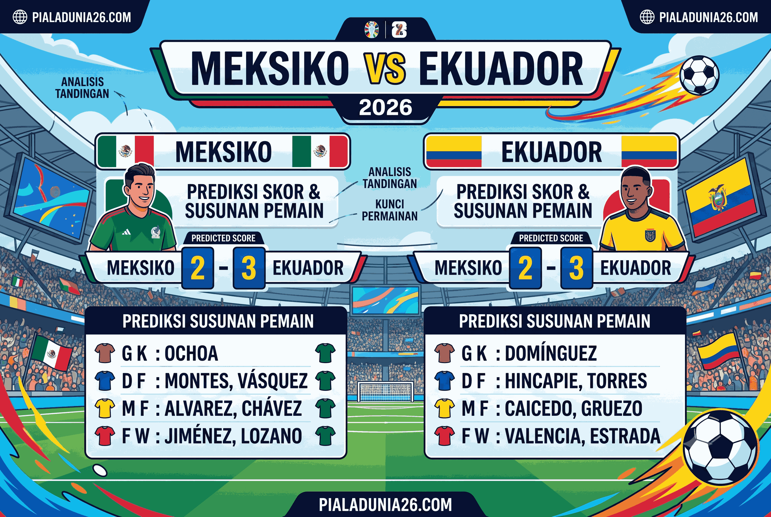Meksiko vs Ekuador 2026, Prediksi Skor dan Susunan Pemain