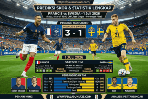 Prancis vs Swedia 1 Juli 2026, Prediksi Skor dan Statistik Lengkap