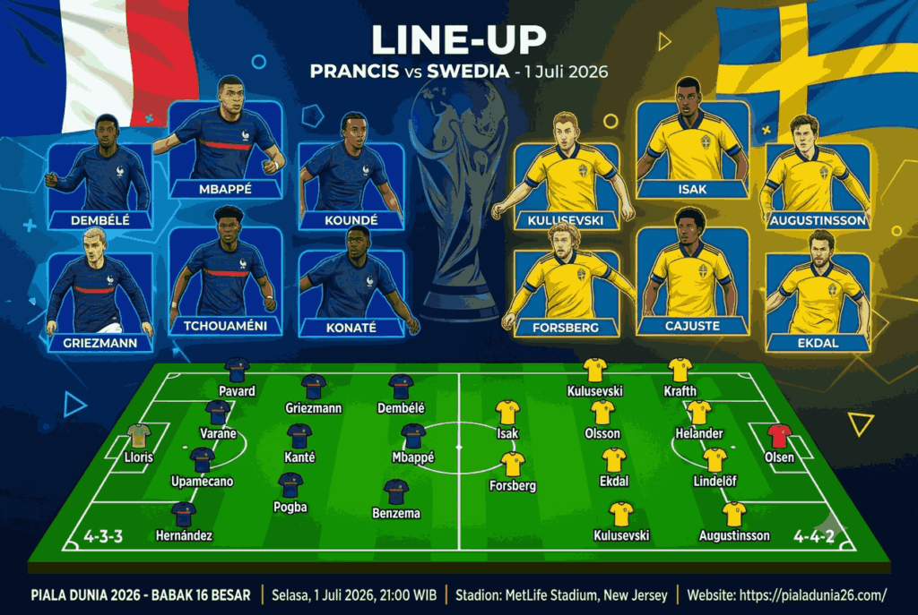 Prancis vs Swedia 1 Juli 2026, Prediksi Skor dan Statistik Lengkap