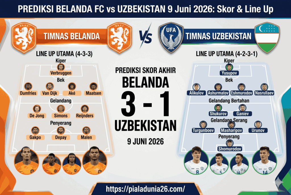 Prediksi Belanda FC vs Uzbekistan 9 Juni 2026: Skor & Line Up
