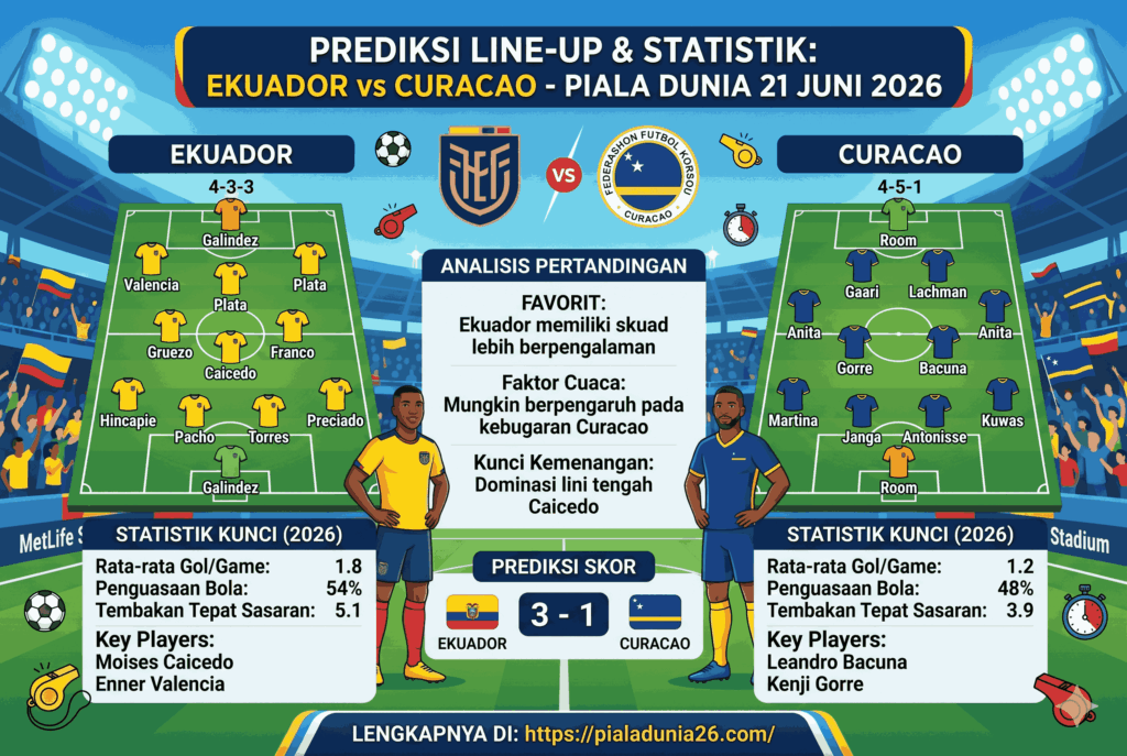Prediksi Ekuador vs Curacao Piala Dunia 21 Juni 2026 Skor Akurat