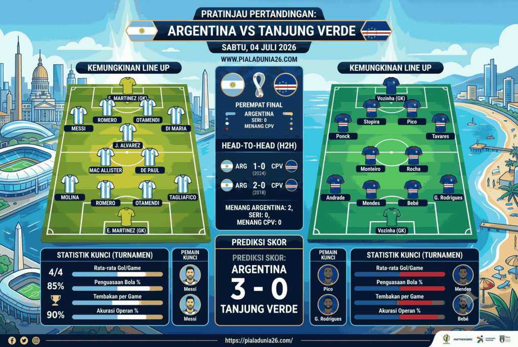 Prediksi Skor Argentina vs Tanjung Verde, H2H dan Line Up 2026