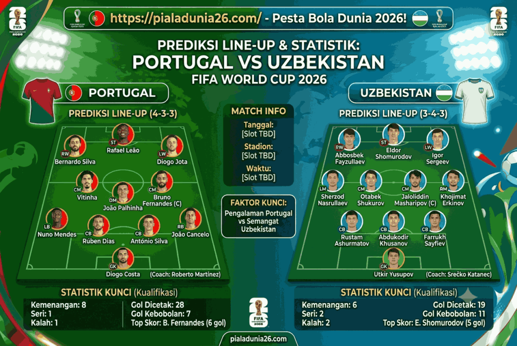 Prediksi Skor Portugal vs Uzbekistan FIFA World Cup 2026 Akurat