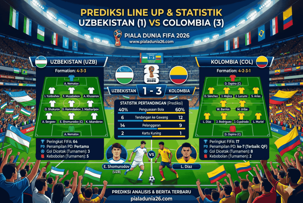 Prediksi Uzbekistan vs Kolombia Piala Dunia 2026 Skor Akurat