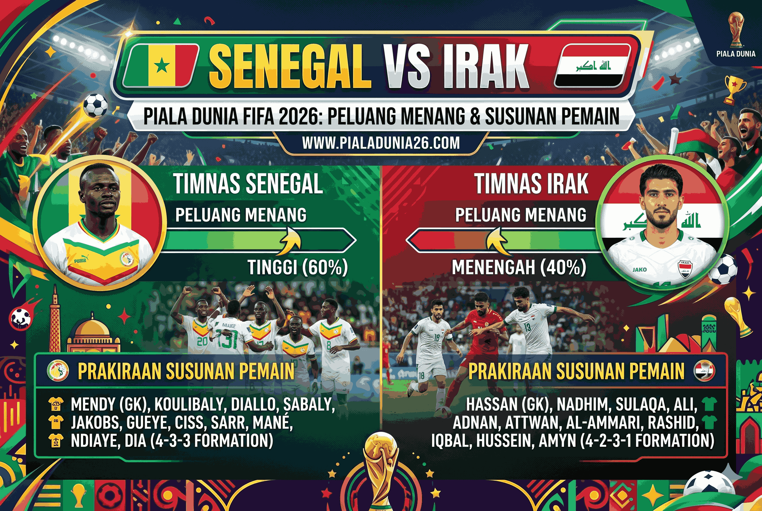 Senegal VS Irak FIFA 2026: Peluang Menang dan Susunan Pemain