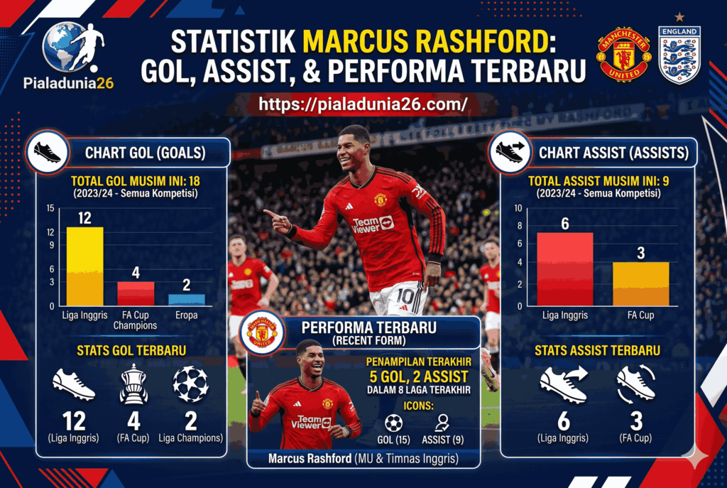 Statistik Marcus Rashford: Jumlah Gol, Assist, dan Performa Terbaru