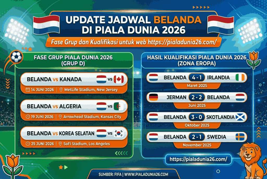 UPDATE Jadwal Belanda di Piala Dunia 2026 Fase Grup dan Kualifikasi