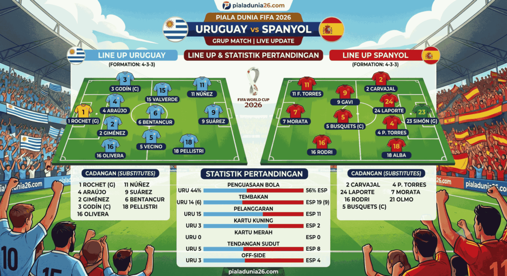 Uruguay vs Spanyol: Head to Head, Line Up, dan Prediksi