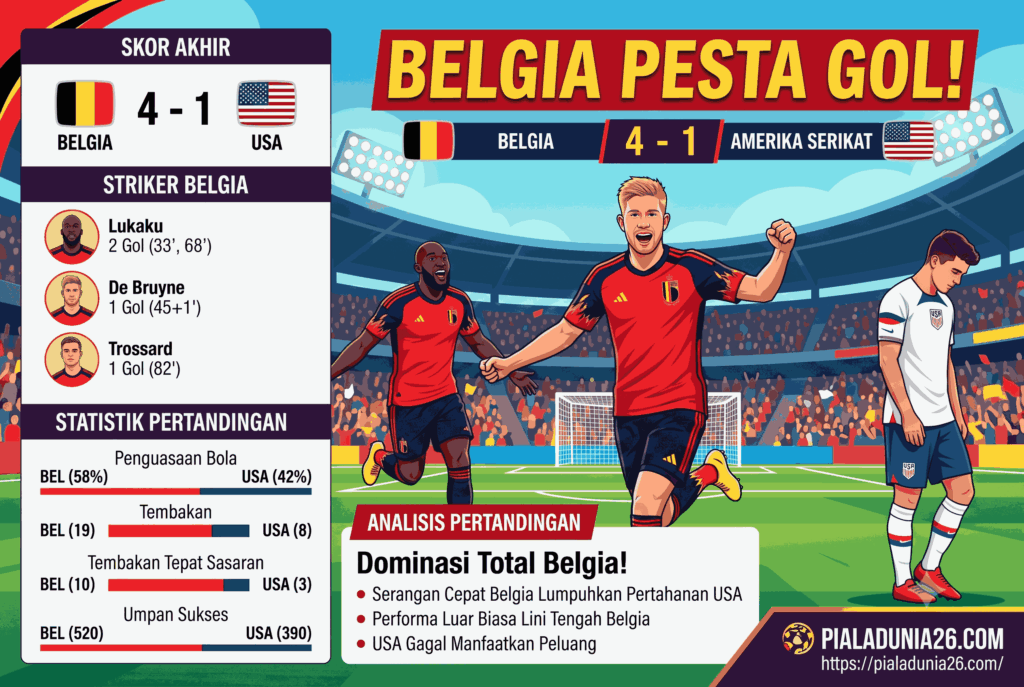 Belgia Pesta Gol! Amerika Serikat Takluk 1-4 di Piala Dunia