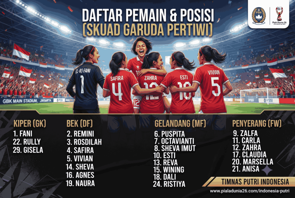 Daftar Pemain Timnas Putri Indonesia dan Posisi Lengkap
