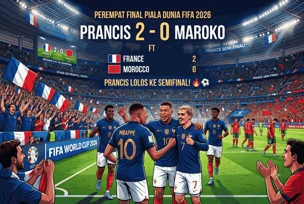 Hasil Prancis vs Maroko 2026: Menang 2-0, Prancis Amankan Semifinal