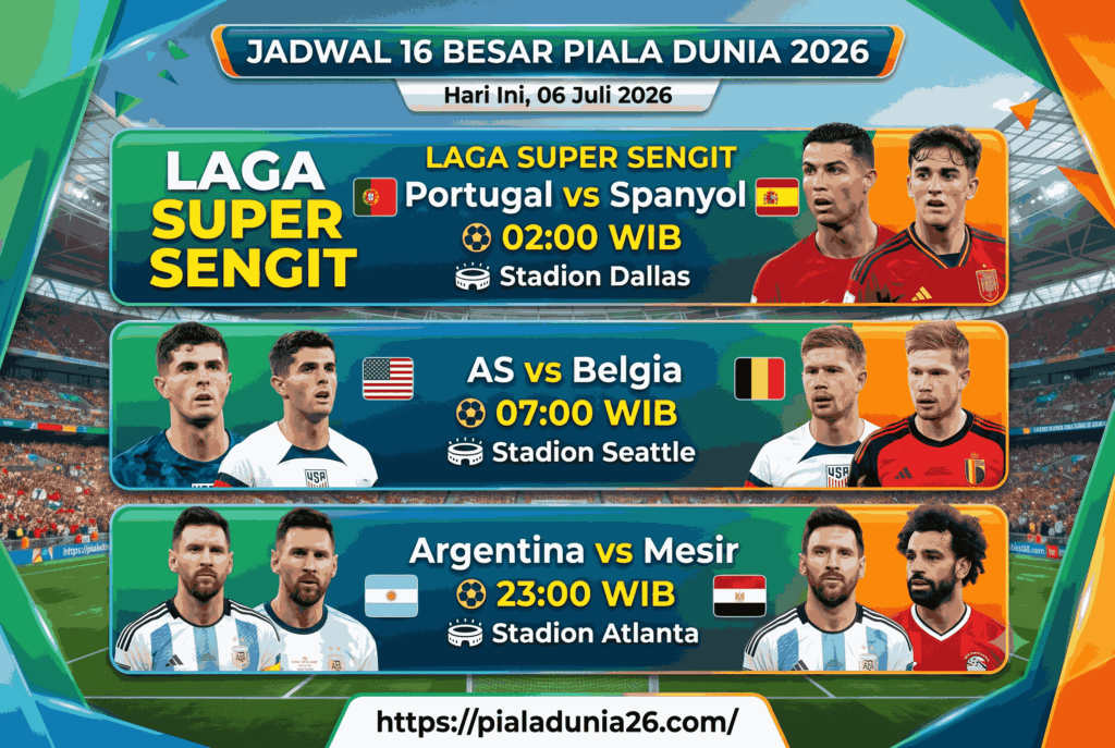 Jadwal 16 Besar Piala Dunia 2026 Hari Ini, Laga Super Sengit