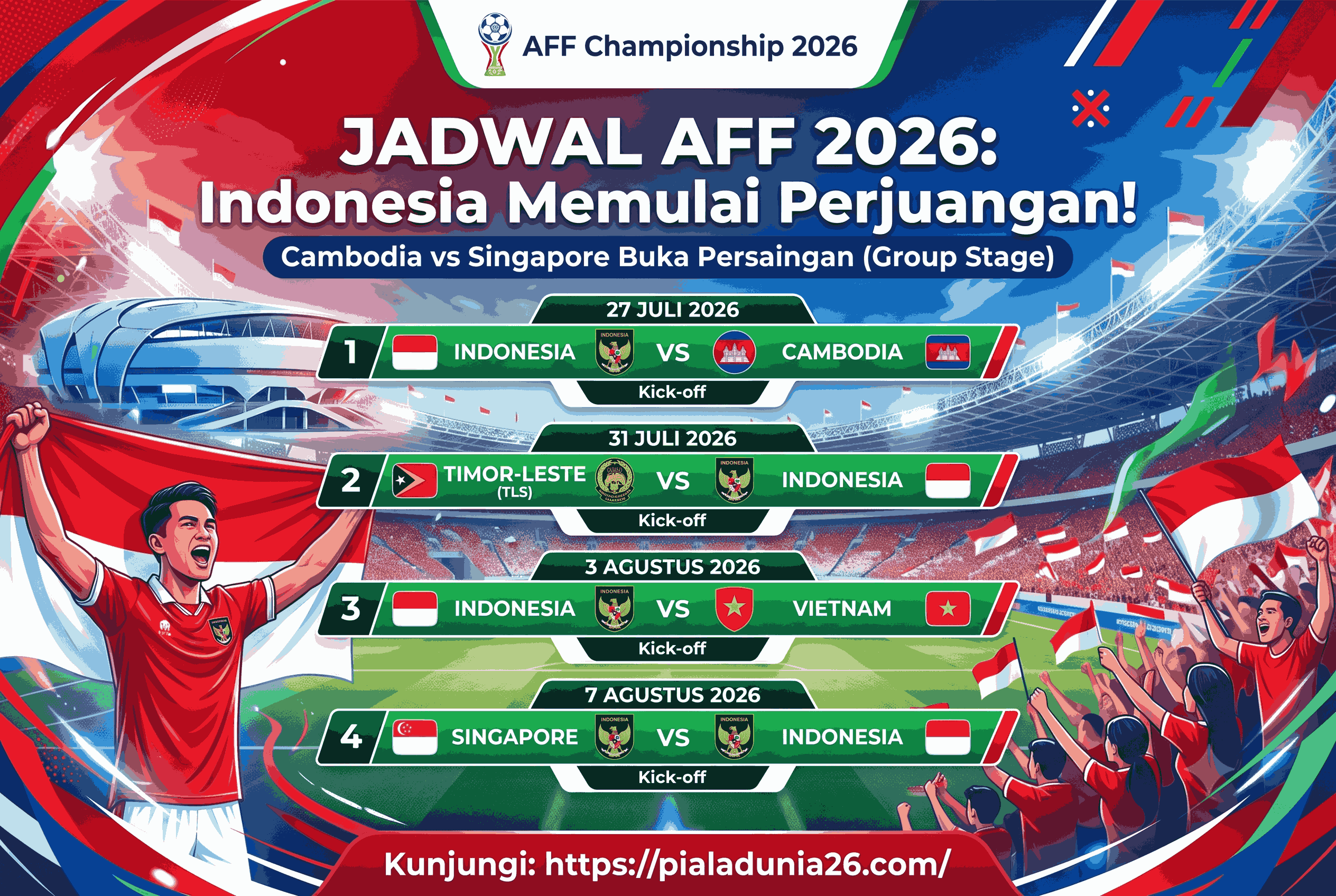 Jadwal AFF 2026: Cambodia vs Singapore Buka Persaingan