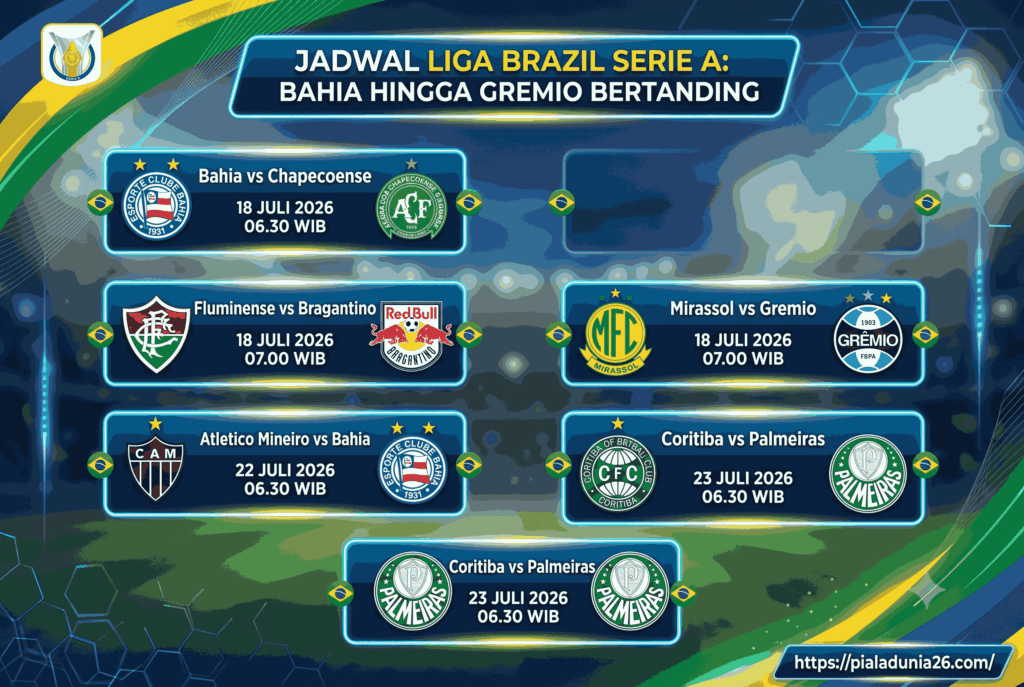 Jadwal Liga Brazil Serie A: Bahia hingga Gremio Bertanding