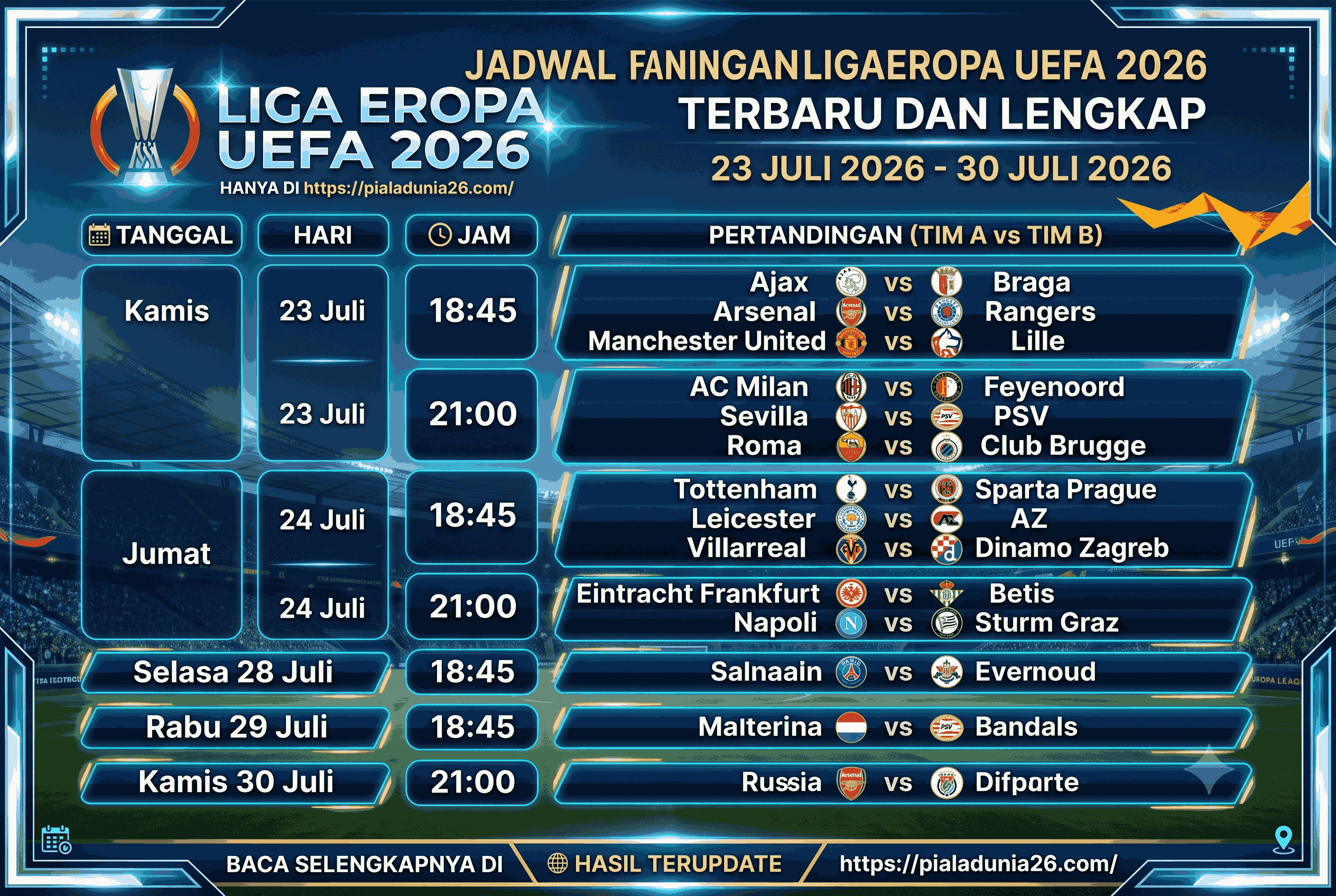 Jadwal Pertandingan Liga Eropa UEFA 2026 Terbaru dan Lengkap