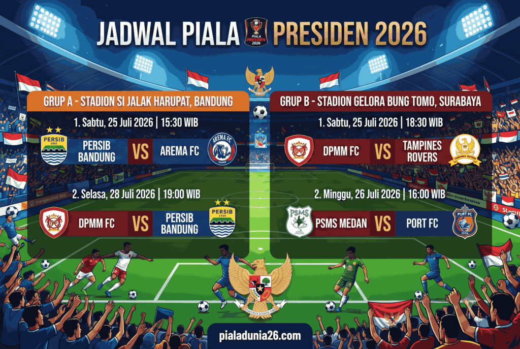 Jadwal Piala Presiden 2026: Persib, Arema, dan PSMS Bertanding
