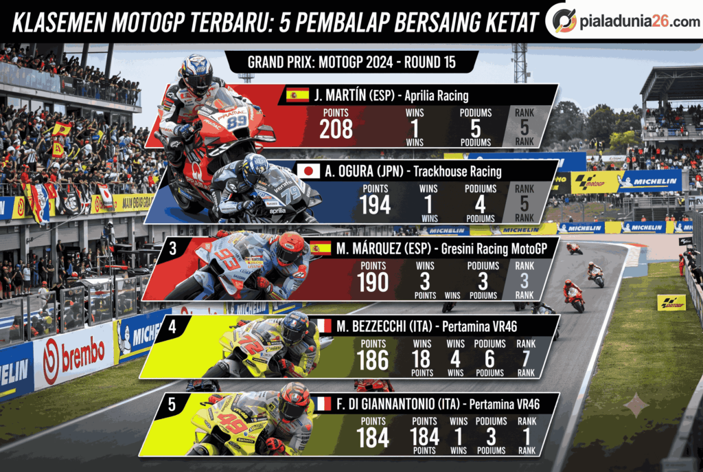 Klasemen MotoGP Terbaru: 5 Pembalap Bersaing Ketat
