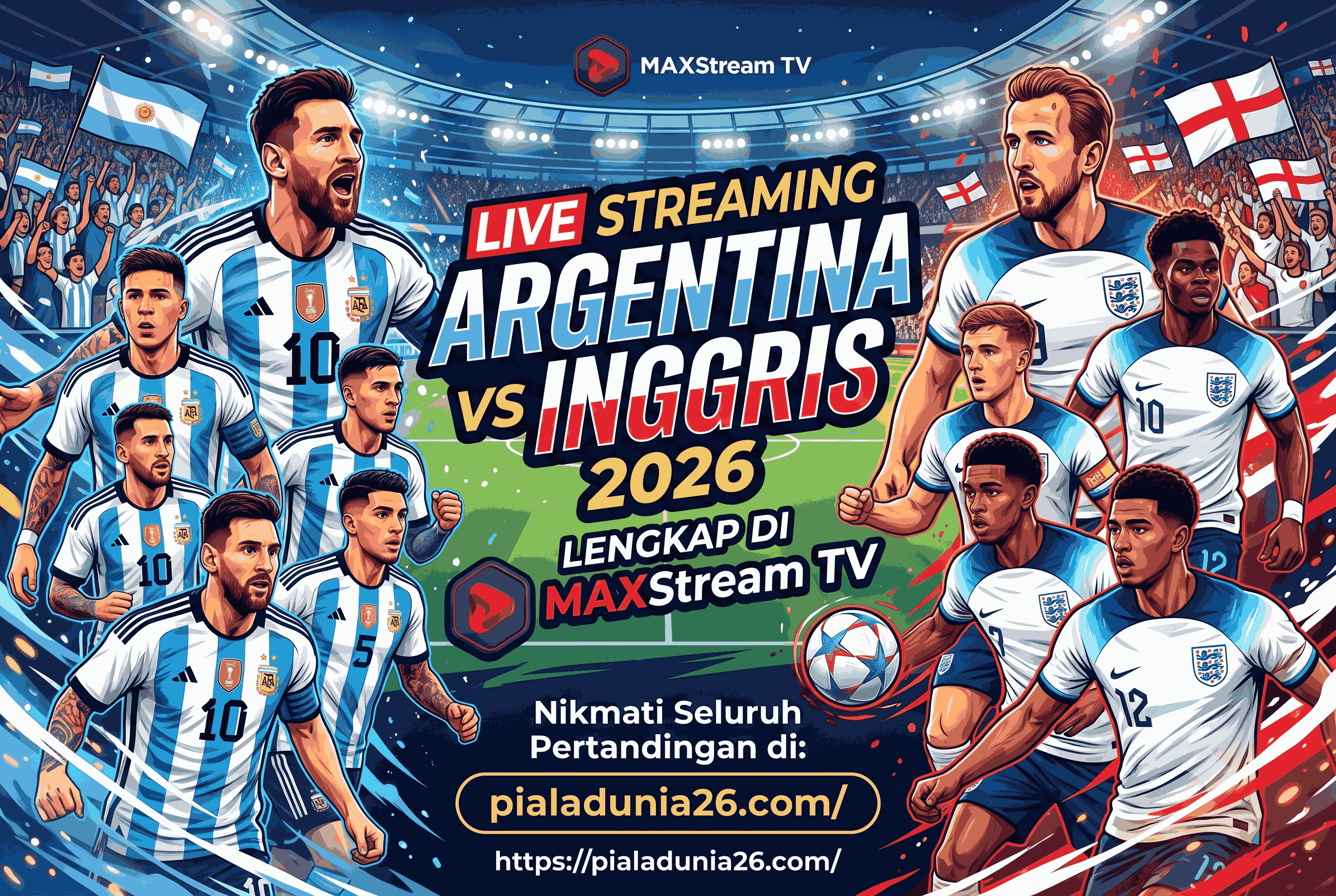 Live Streaming Argentina vs Inggris 2026 di MAXStream TV Lengkap