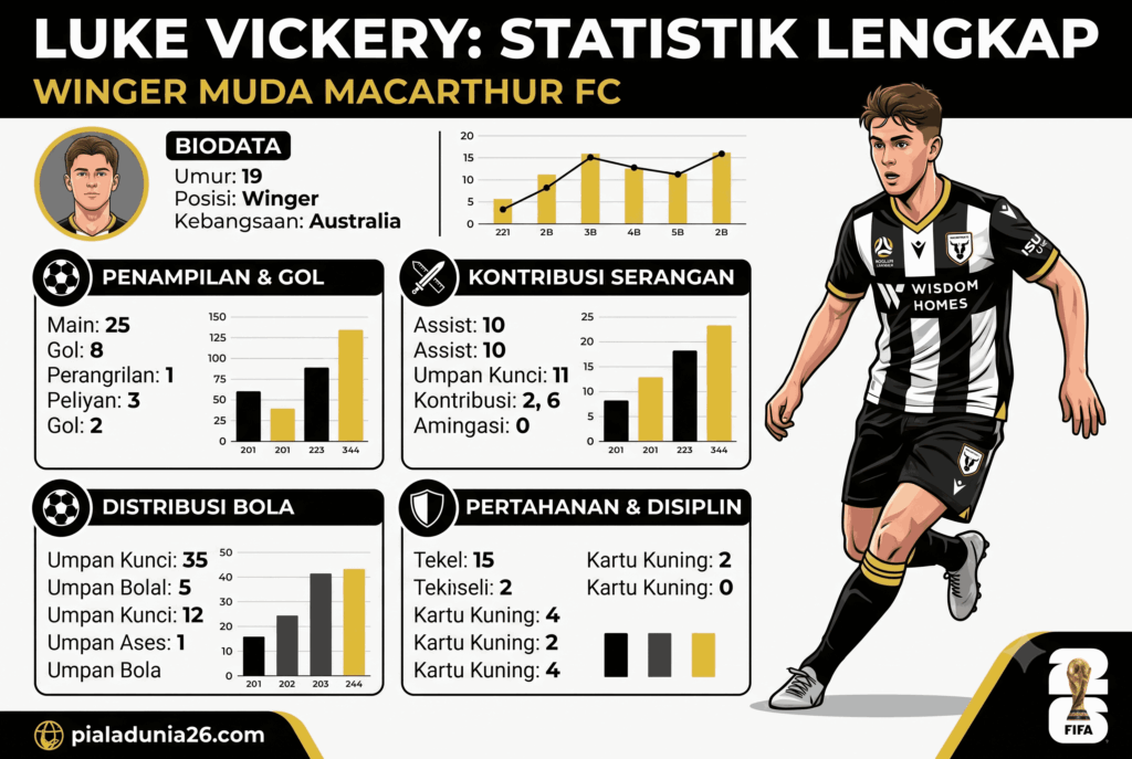 Luke Vickery Statistik Lengkap, Winger Muda Macarthur FC