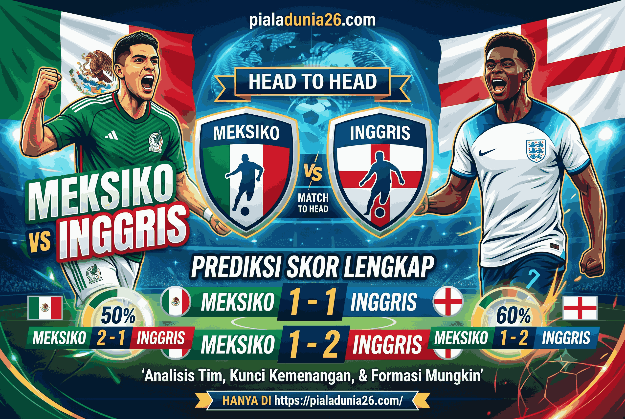 Meksiko vs Inggris, Head to Head dan Prediksi Skor Lengkap