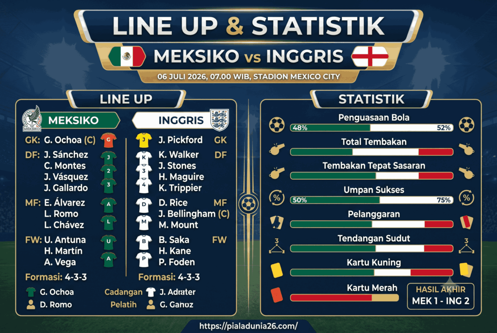 Meksiko vs Inggris, Head to Head dan Prediksi Skor Lengkap