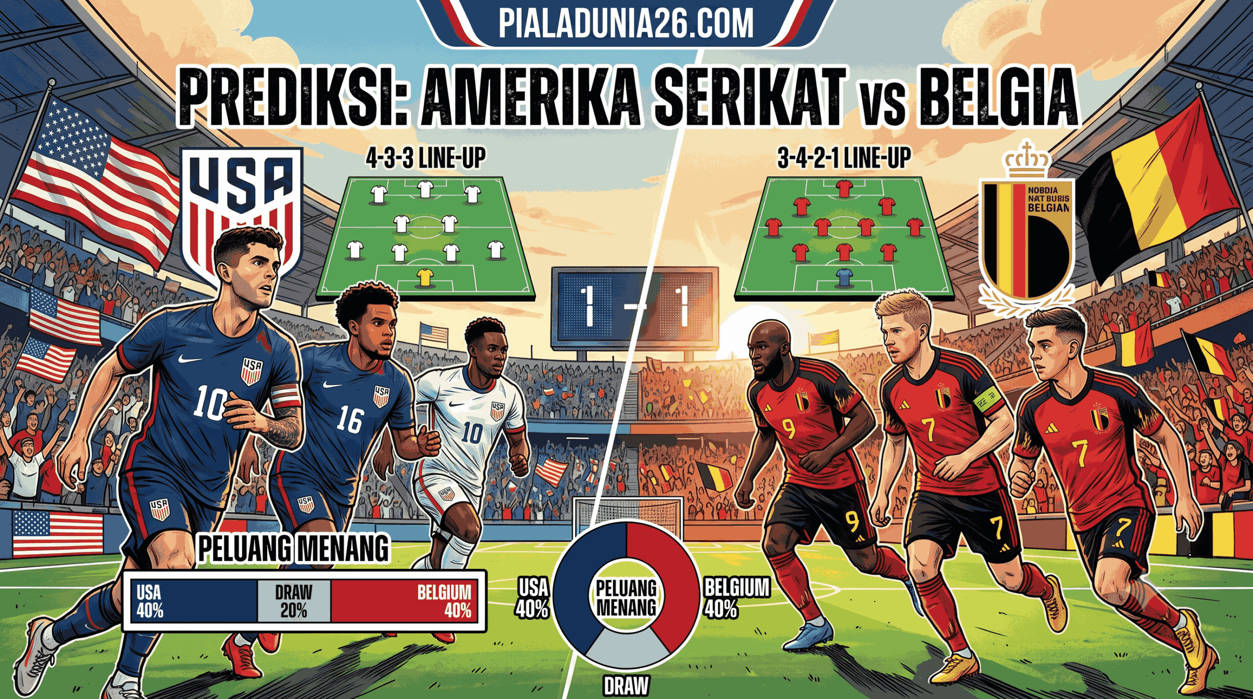 Prediksi Amerika Serikat vs Belgia, Line Up dan Peluang Menang