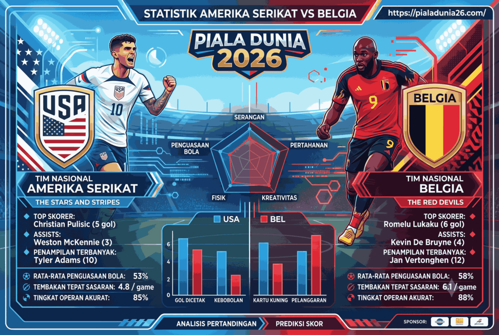 Prediksi Amerika Serikat vs Belgia, Line Up dan Peluang Menang