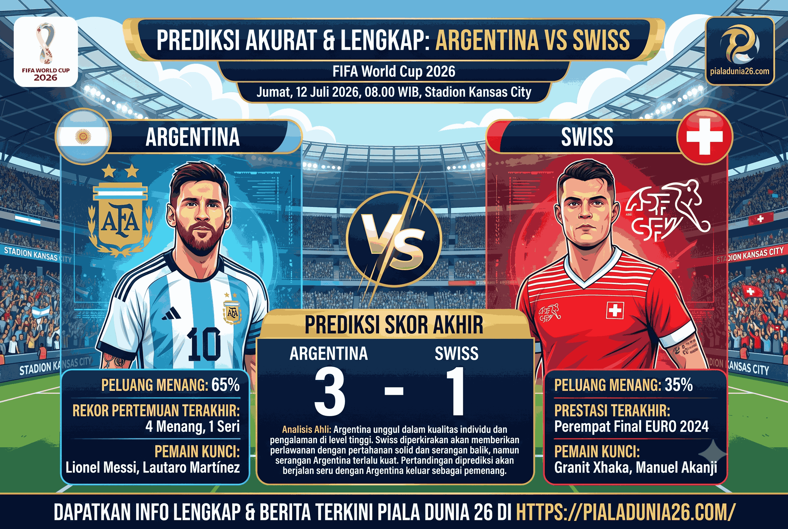 Prediksi Argentina vs Swiss FIFA World Cup 2026, Akurat dan Lengkap