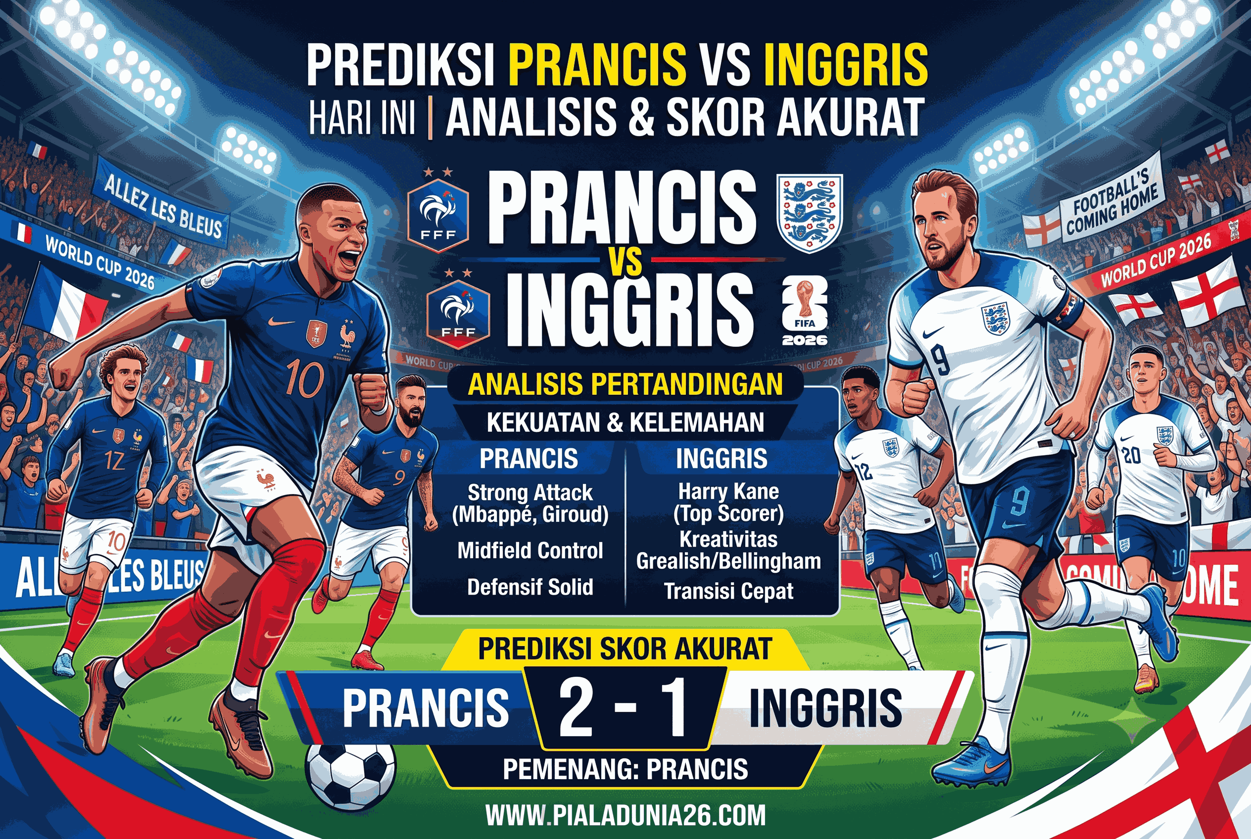 Prediksi Prancis vs Inggris 19 Juli 2026, Analisis dan Skor Akurat