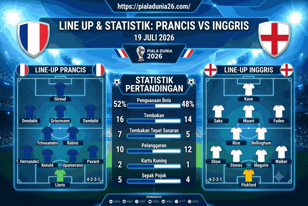 Prediksi Prancis vs Inggris 19 Juli 2026, Analisis dan Skor Akurat