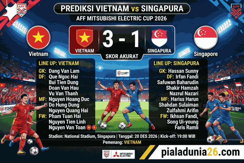 Prediksi Vietnam vs Singapura AFF 2026, Skor Akurat dan Line Up