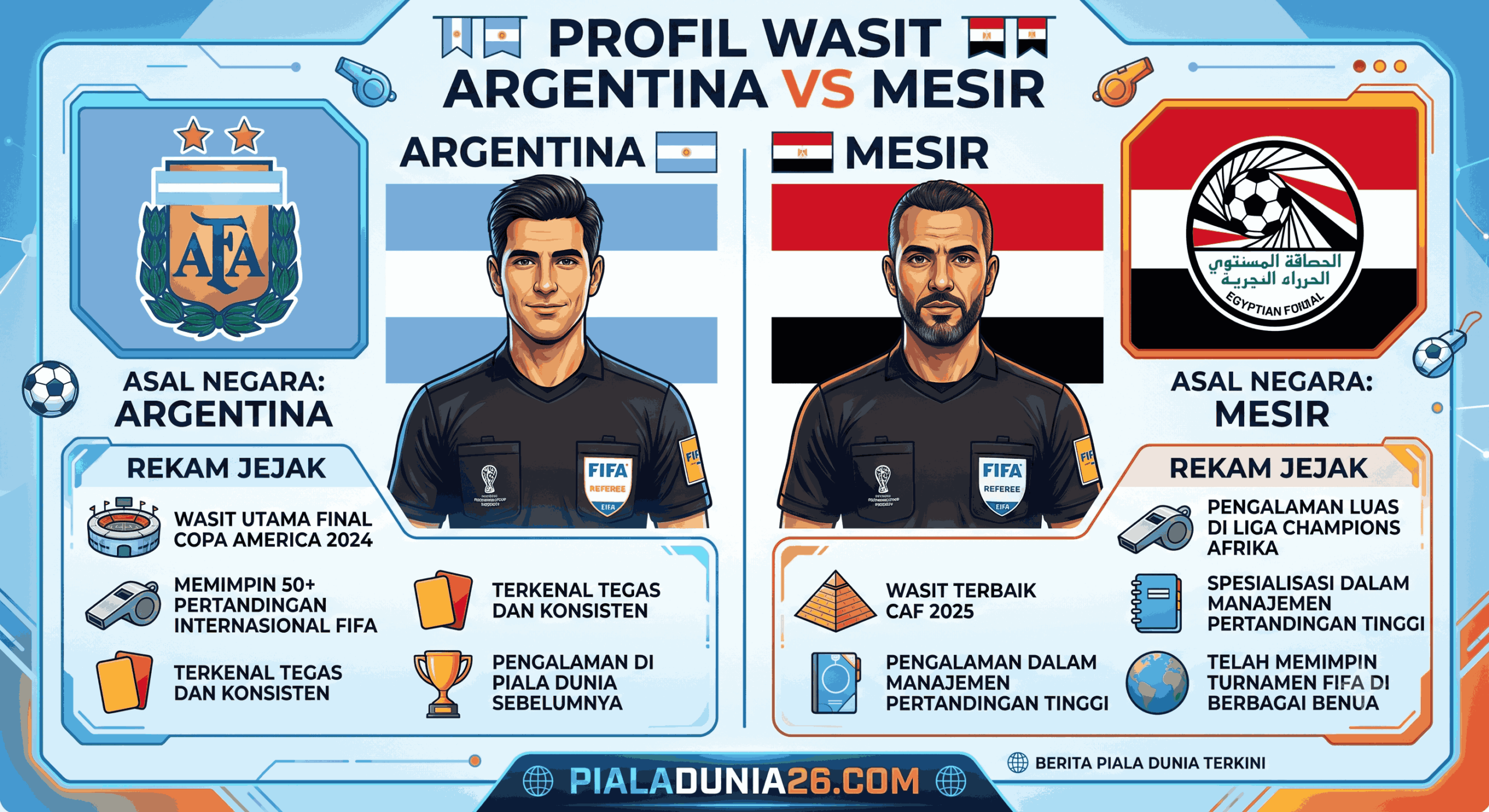Profil Wasit Argentina vs Mesir: Asal Negara dan Rekam Jejaknya
