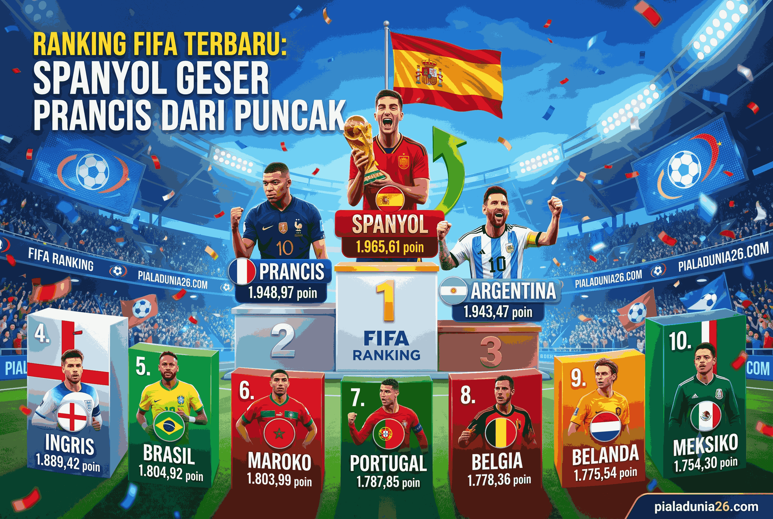 Ranking FIFA Terbaru: Spanyol Geser Prancis dari Puncak
