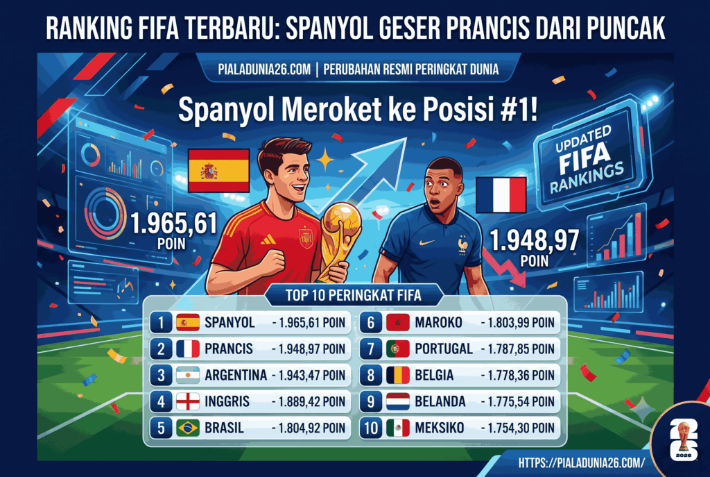 Ranking FIFA Terbaru: Spanyol Geser Prancis dari Puncak